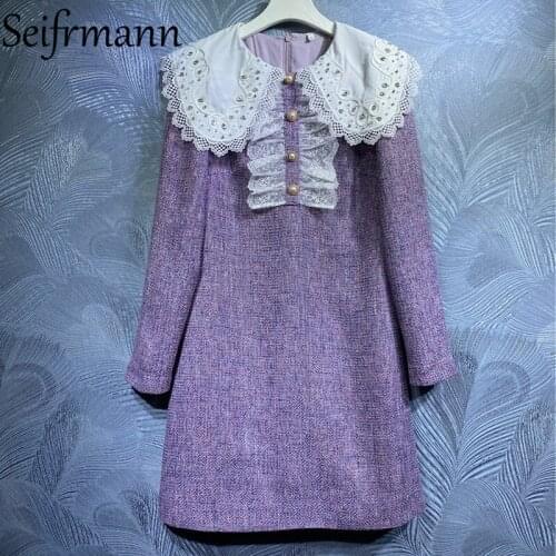 Delocah New 2021 Autumn Women Fashion Runway Party Mini Dress Long Sleeve Gorgeous Lace Crystal Elegant A-Line Dresses Vestidos