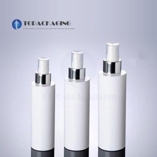 100/150/200ML Spray Pump Bottle Empty Cosmetic Container White Plastic Perfume Sub-bottling Mist Atomizer,Anodized Aluminum Ring