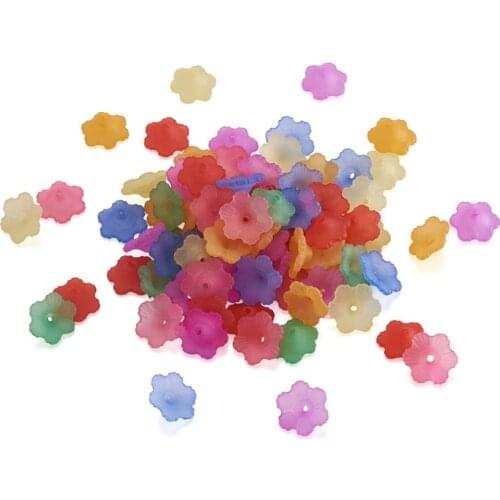 100pcs Mixed Color Transparent Frosted Acrylic Flower Bead Caps for Jewelry Making DIY Bracelet Necklace Findings 12x4.5mm