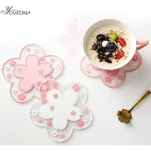 2Pcs Japan Style Cherry Blossom Heat Insulation Table Mat Family Office Anti-skid Tea Cup Milk Mug Coffee Cup Coaster