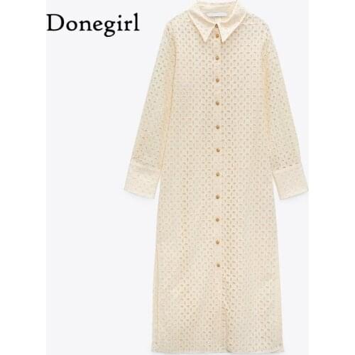 2021 Spring Summer Women Sexy Hollow Shirt Midi Dress Chic Embroidery Long Sleeve Elegant Party Dersses Ladies Vestidos