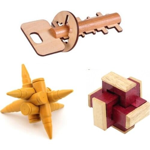 3PCS/Set Classic 3D Wooden Burr Puzzle Mind Challenge Wood Puzzles Game Toys for Adults Children