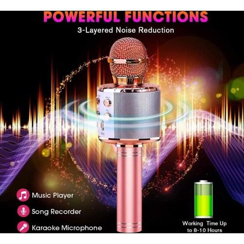 4 in 1 Wireless Bluetooth Karaoke Microphone, Portable Speaker Machine, Handheld Home KTV Player with Record Function Recorder