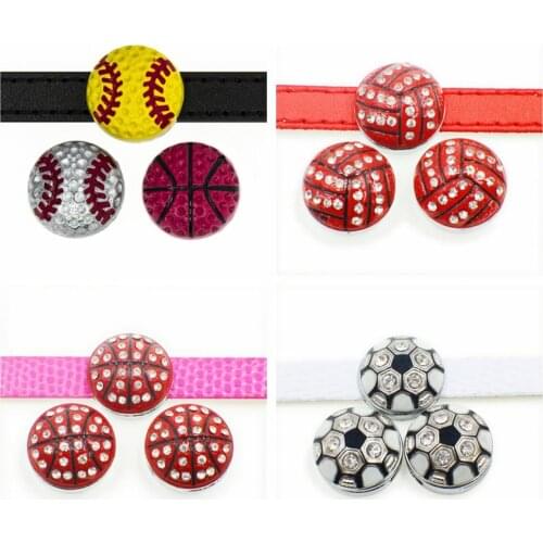 Basketball Baseball Volleyball 5pcs Slide Charms 8mm Fit Can through 8mm band Pet Dog Cat Tag Collar Wristband