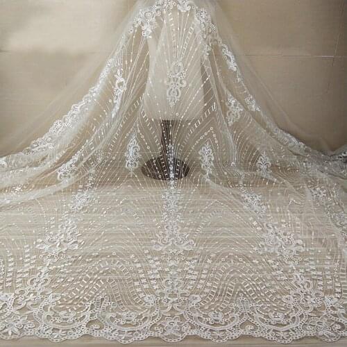 5Yards White Embroidery Lace Fabric for Wedding Dress Handmade DIY Tulle Mesh Lace Material Clothing Accessories Width 130cm