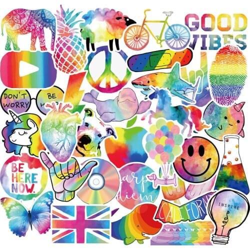 50 Pcs Colorful Rainbow Stickers Vinyl Decals for Water Bottle Teens Girls Laptop Suitcase Bumper Helmet Ipad Phone Car Luggage