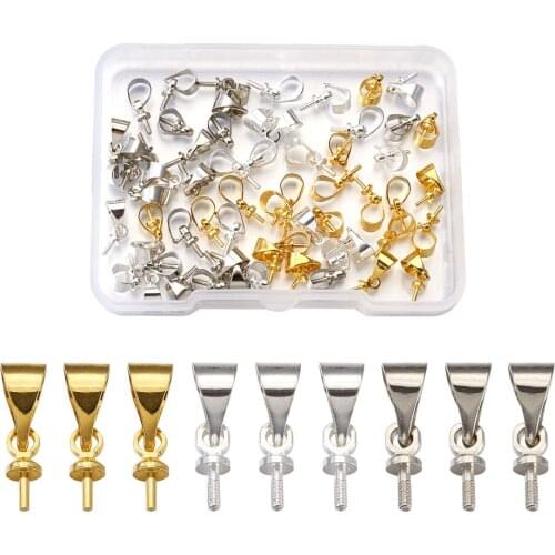 60Pcs Brass Metal Pinch Bails Pendants Clasp Connector Findings 15x3.5mm for Half Drilled Beads Jewelry Making