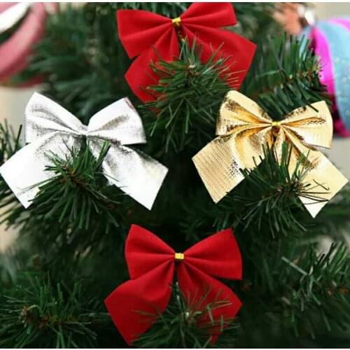24pcs Christmas Tree Bow Bowknot Decor Baubles XMAS Decor Party Bows Red Silver Gold for New Year Festival Party Home Wedding