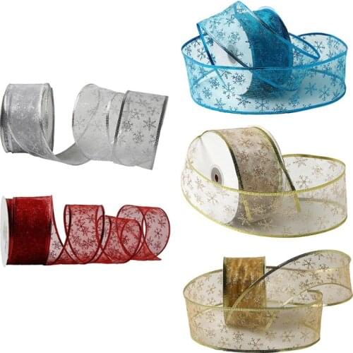 50 Yards/roll Glitter Sheer Wired Snowflake Ribbon for Wedding Party Christmas H58C