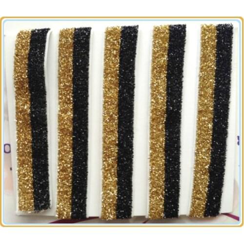 Price Negotiated) 5/8" Elastic Black And Gold Stripe Metallic Velvet Ribbon