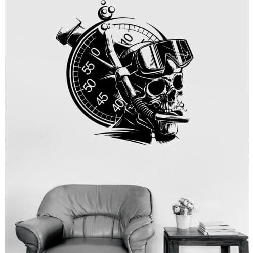 Diver Skull Extreme Sports Compass Scuba Wall Sticker Vinyl Art Home Decor Room Bathroom Sea Ocean Decals Removable Mural 4054