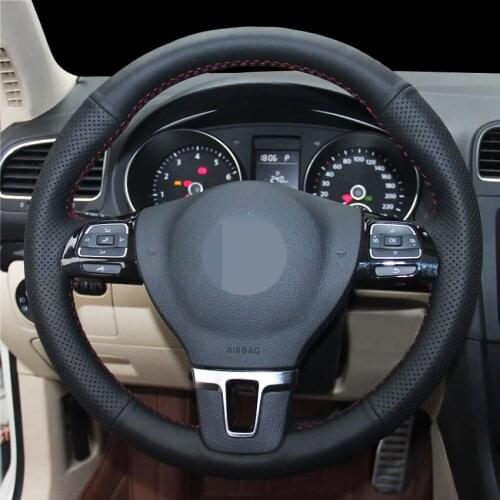 DIY Black Faux Leather Car Steering Wheel Cover For Volkswagen 6 GTI MK6 VW Polo GTI Scirocco R Passat CC R-Line 2010