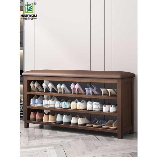 Household door entrance shoe changing stool solid wood integrated shoe cabinet with drawers two layers storage bench