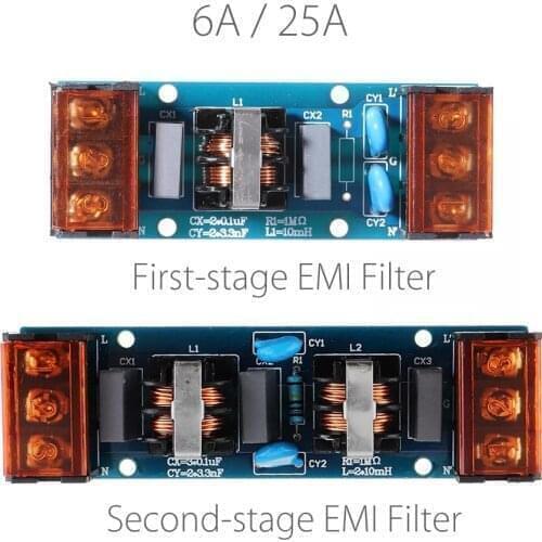 6A/25A First stage Second stage EMI filtering Audio Power Filter Power Purifier AC 50/60HZ Electro Magnetic Interference