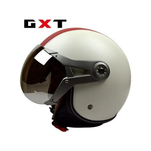 GXT Genuine Leather Vintage Retro 3/4 T Vintage Scooter Chopper Motorcycle Helmet Capacete Cascosopen Face Moto Helmets