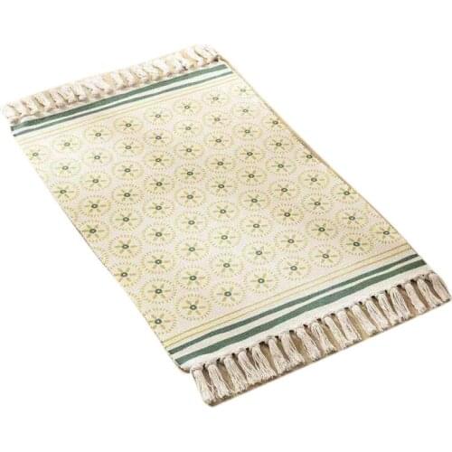 Cotton Thread Woven Thickened Non Slip Fringed Floor Mat National Wind Printing Kitchen Living Room Bedside Carpet B