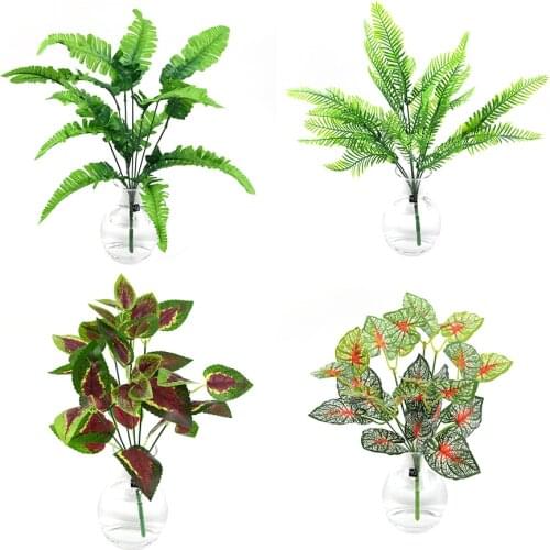 Artificial Plant Green Plant Potted Plant Wall Decoration Leaves Over Glue Green Persian Leaves Fake Grass Fall Decor DIY Cheap