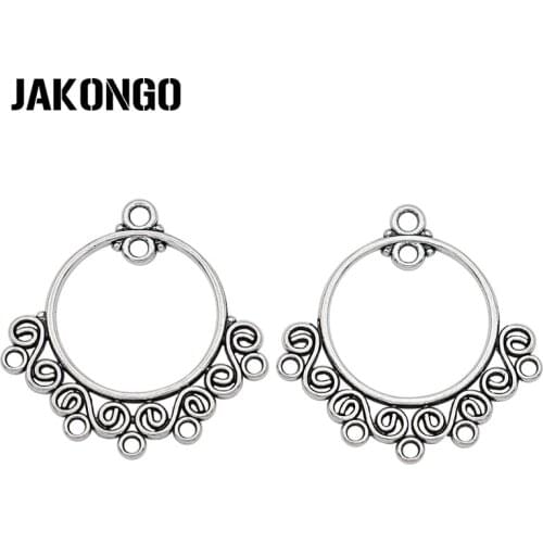JAKONGO 10pcs Antique Silver Plated 1-5 Round Connector for Jewelry Making Earrings DIY Accessories Handmade Craft 25x24mm