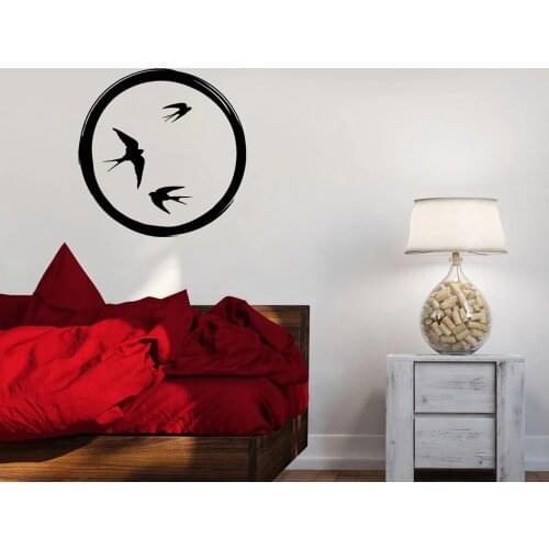 Enso Circle Flock Of Birds Wall Decal Decor Bedroom Swallows Buddhism Vinyl Wall Sticker Dormitry Living Room Decoration W827