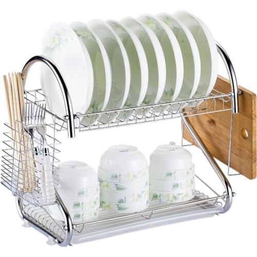 Multi-Functional Double Layer Kitchen Metal Dish Drying Rack Shelf Holder Vegetables Fruit Tableware Organizer