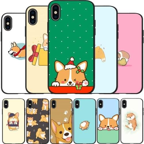 Cartoon Cute Corgi Dog black Silicone Phone Case For iPhone 12 XR XS Max 5 5S SE 2020 6 6S PLUS 7 8 X 11Pro Max 11 Cover