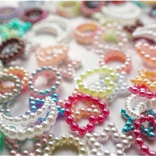 30pcs Nail Art Charm 3D Colorful Hollow Star Heart Moon Round Shape Plastic Pearl Rhinestone Press On Tips Decoration