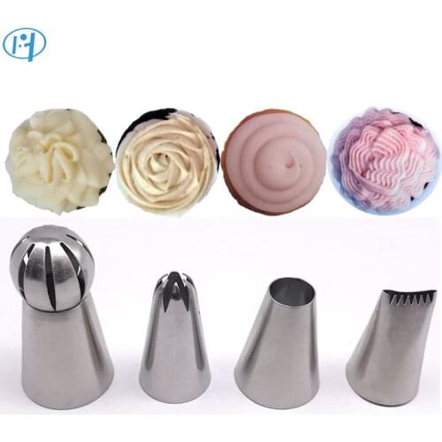 4pcs Stainless Steel Piping Icing Nozzle Set Cake Decorating Tip Cream Tips Sugarcraft Cupcake Cake Decoration Pastry Tools