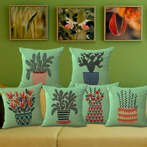 Wholesale price Green Bansai Plant Pattern Seat Cushion Decorative Home Decor Sofa Chair Throw Pillows Case 1pieceX45*45cm