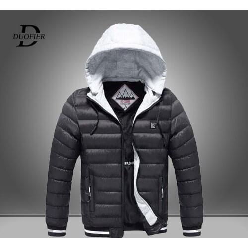 Smart Constant Temperature Heated Mens Parkas Jacket Winter Outdoor Warm Thick heating Men Down Cotton Clothes Casual Hooded