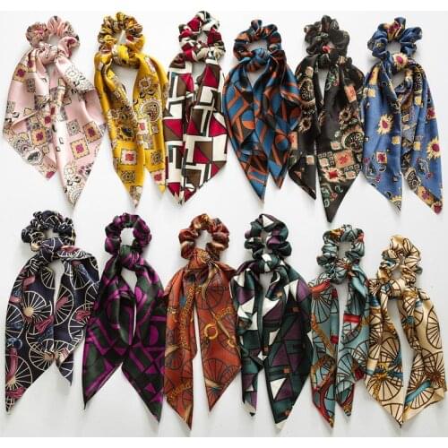 Fashion Floral Single Printed Scrunchie Elastic Hair Band For Women Hair Scarf Bows Rubber Ropes Girls Hair Ties Hair Accessory