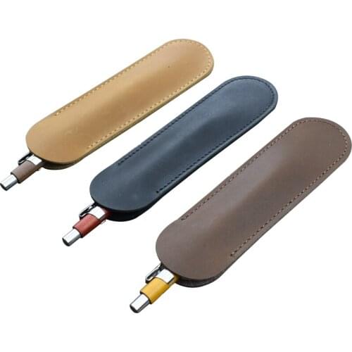 Handmade Real Leather Pen Protector Case Portable Cowhide Pencilcase Writing Materials Sleeve Ballpen Sheath Office School GIft
