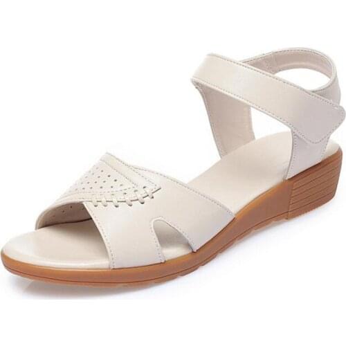2020 Hot New Summer Genuine Leather Sandals Fashion Elegant Wedge Sandals Light Concise Soft Comfort Women Sandals Large Size 43