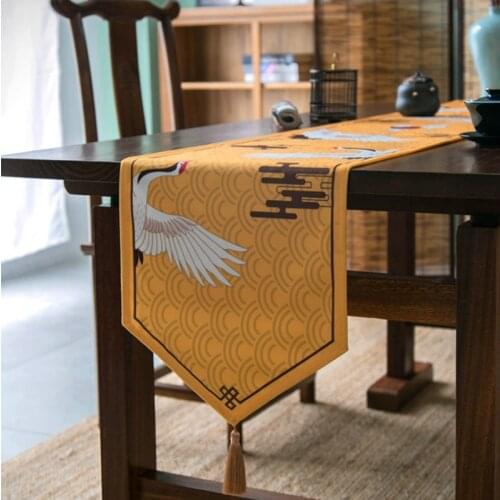 DUNXDECO Table Runner Oriental Rhythm Chinese Style Luxury Crane Tablecloth Modern Aesthetic Soft Velvet Desk Decorative Fabric