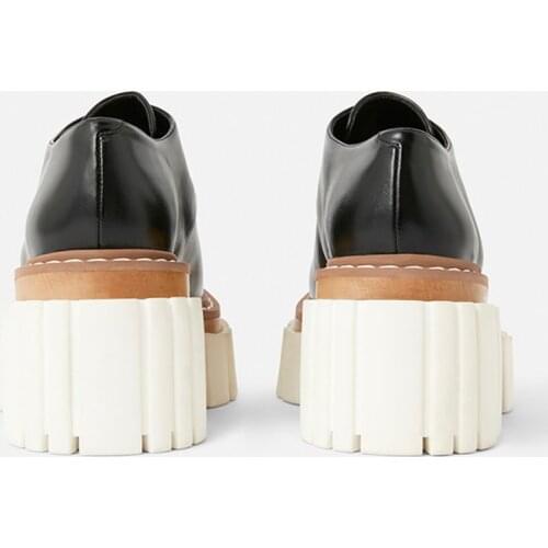 MUMANI Woman‘s 2021 New Loafers Shoes Genuine Leather Black Square Heel Pumps Retro Lace-Up Platform Shoes Lady Footwear