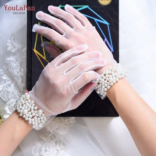 YouLaPan M01 1 Pair Princess Girls Elegant Short Gauze Artificial Pearl Mesh Gloves Photo Props Charming Bride Dress Gloves