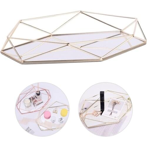 Iron Three-Dimensional Storage Tray Hexagon Gold Desktop Storage Box Home Decoration Cosmetic Key Ornament Holder