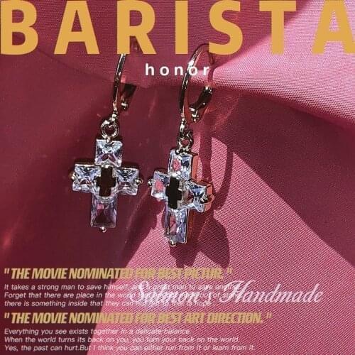 2021 New Y2K Aesthetic Zircon Cross Earrings Rose Golden Zircon Crucifix Earrings for Woman Eardrop Jewelry Wholesale Earring