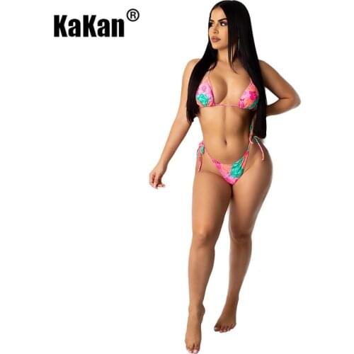 KaKan European and American Womens Multicolor Printing Triangle Jumpsuit Suit 2020 New Bandage Jumpsuit Two-piece Suit