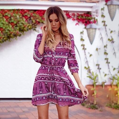2019 New Spring Summer Dress Casual Fashion Trendy Temperament Print Large Size Loose Long Sleeve V Neck Women Dress ZW181
