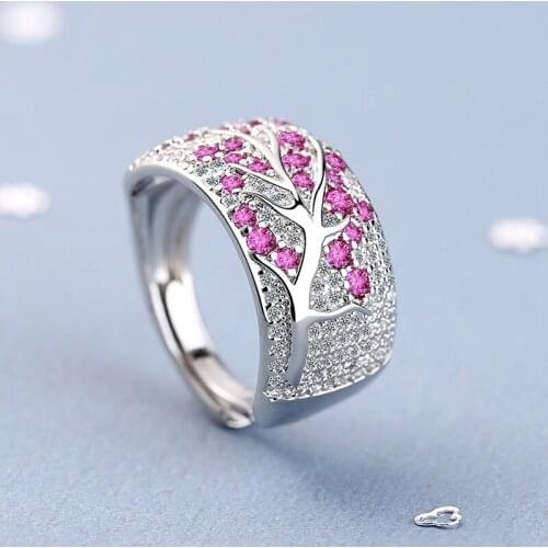 Womens Luxury Full Crystal Zirconia Paved Finger Rings Plum Branches Plant Design Open Ring Trendy Wedding Jewelry Accessory