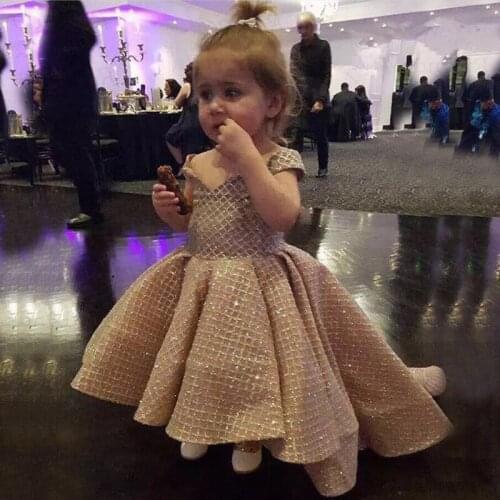 Golden Flower Girl Dresses Off Shoulder Baby Girl Wedding Party Gowns Kids Prom Pageant Dress