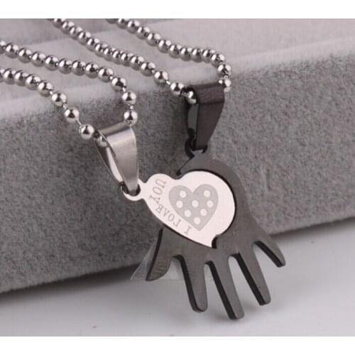 1 pair Black and white Stainless Steel Puzzle Piece Love Heart Couple Pendant Necklaces