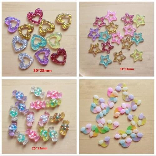 10pcs/lot kawaii flatback resin blingbling resin candy heart star rainbow mix colors resin cabochons accessories