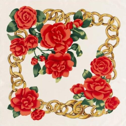 100cm*100cm Twill Silk Women Silk Square Rose and Chain Designs Print Silk Scarf Femal High Quality Brand Shawl