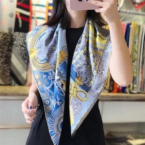 2020 100% silk scarf European knight helmet and armour square twill scarves fashion women bufandas foulard cheveux wrap 90x90