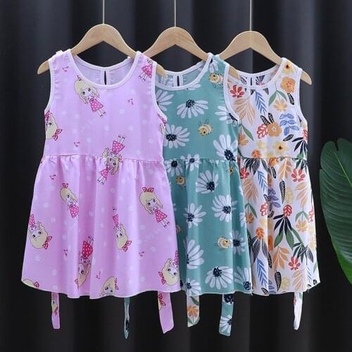 2021 Summer Casual Dress Girls Clothes Sleeveless Round Collar Girl Princess Dress Kids Dresses For Girls With Girdle