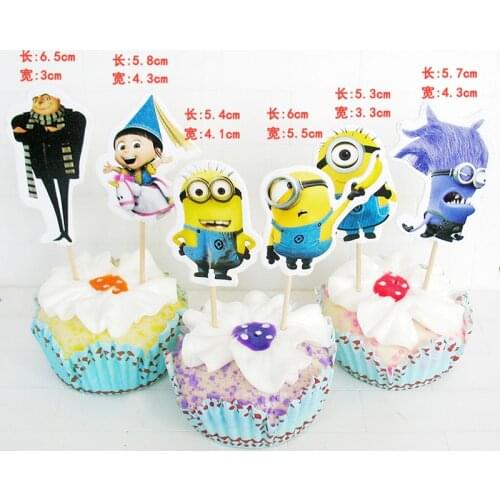 24pcs/lot Cartoon Minions Cupcake Cake Topper Picks Kids Birthday Party Decoration Cake Baking Event Party Supplies