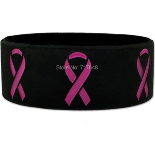 300pcs One inch Black and pink Breast Cancer Awareness wristband silicone bracelets free shipping by FEDEX