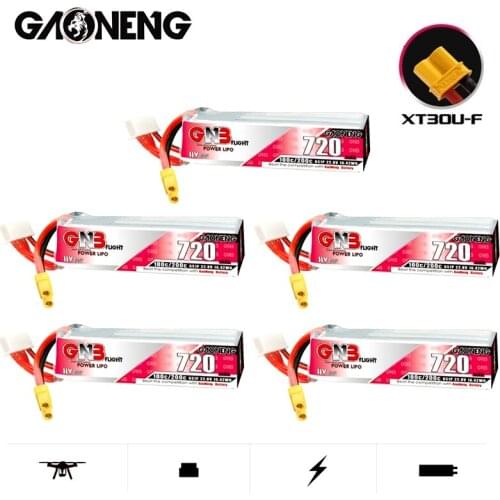 5Pcs/Set GAONENG GNB 22.8V 720mAh 6S HV Lipo Battery 100C/200C XT30U-F Plug for RC FPV Tinywhoop Frame Kit Tinywhoop Spare Parts