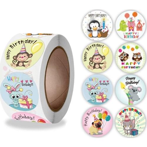 500pcs/Roll Reward Sticker Kids Toy Cute Cartoon Animals Penguin Owl Rabbit Monkey Happy Birthday Stickers For Children Gifts